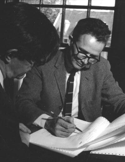 John Cage and Lejaren Hiller at the Univ. of Illinois EMS Stiven House (1968)