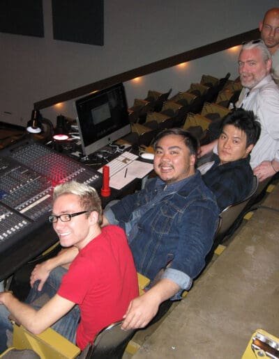 34. EMS grad composers Lucas Smith, Dennis Reyes, Daehoon Jang, Tony Reimer, and John Nichols at the April 14, 2015 EMS concert